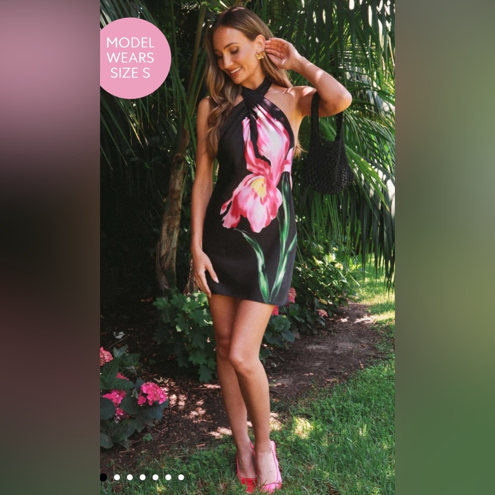 Show Me Your MuMu Black Mini Dress with Pink Floral Print